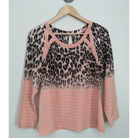 Tracy Reese Cheetah Stripes Cut Out Silk Top SMALL - Picture 1 of 7